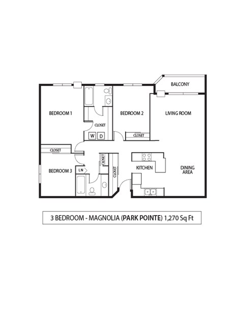 3 Bed 2 Bath Floor Plan at Park Pointe, St. Louis Park, 55426
